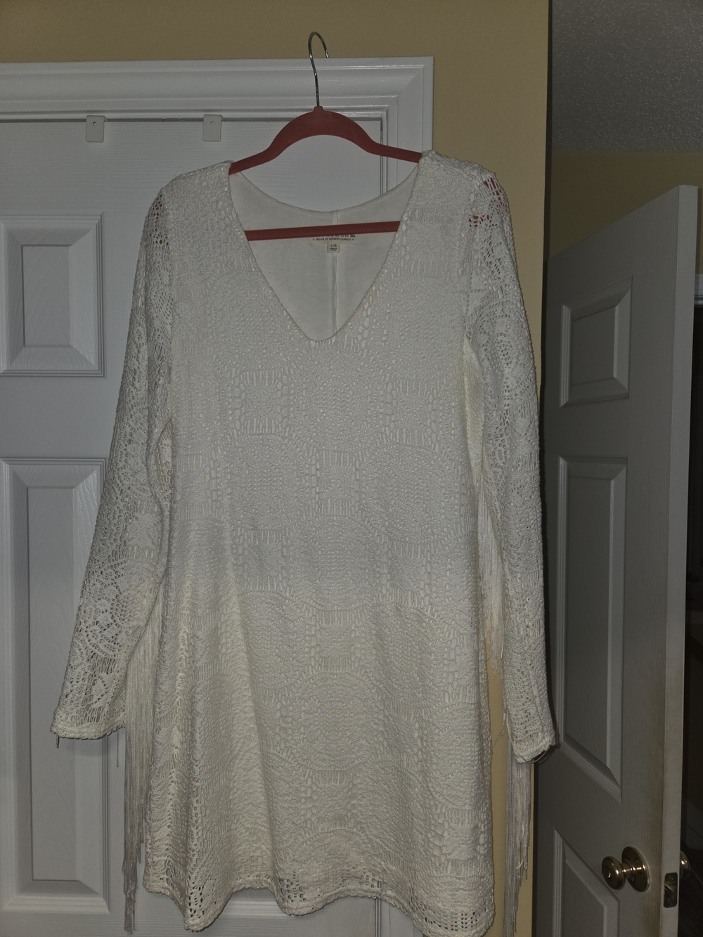 Idyllwind Cream Crochet Long Sleeve V-Neck Dress